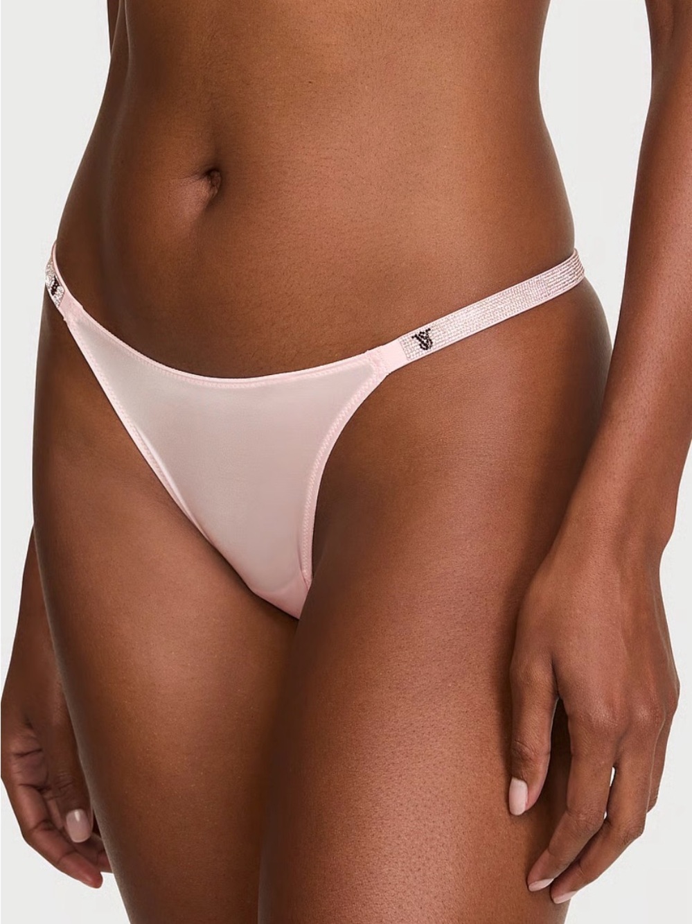 Victoriaโs Secret Very Sexy Shine Strap Brazilian Panty XL Soft Pink Satin NWT